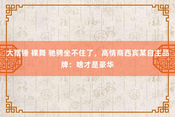 大摆锤 裸舞 驰骋坐不住了，高情商西宾某自主品牌：啥才是豪华